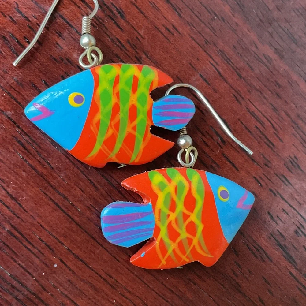 Handcrafted Blue & Red Tropical Fish Earrings - Colorful Pet Fish Design